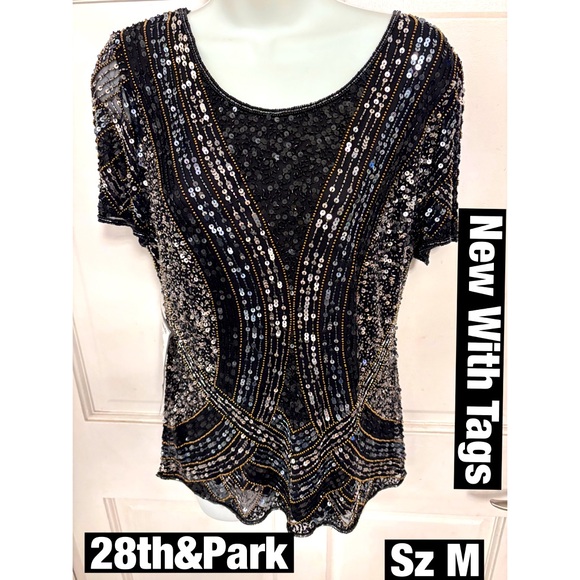 Tops - Macys 28th & Park Black Sequined Sheer Top New with all tags